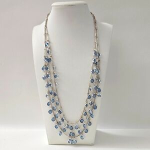 Silver Blue Crystal Layered Necklace